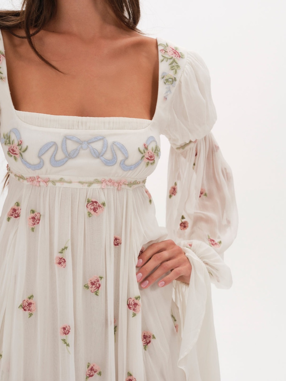 $689 NWT For Love and Lemons “Julianne” Maxi Dress in Cream Sz Small - Picture 2 of 14